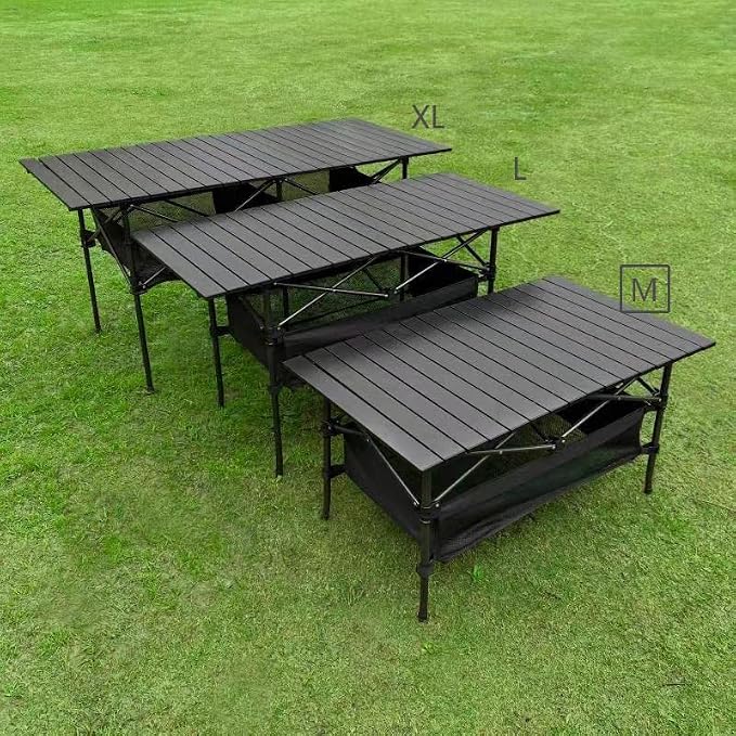 WUROMISE Lightweight Aluminum Folding Camping Table (37.13” x 21.57” x 19.69”), Portable Roll-Up Design for Outdoor, Camping, Beach, BBQ, Patio, and Picnic, Durable & Waterproof with Carrying Bag