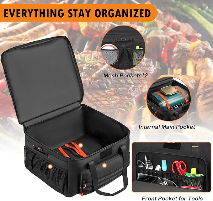 Grill Carrying Bag, Grill Cover Compatible with Ninja OG951 OG850 Woodfire Pro XL Outdoor Grill & Smoker, Grill Storage Carry Bag with Multi Pockets for Grill Accessories, Bag Only