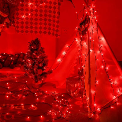 QITONG 500LED Red String Lights, 165ft Twinkle Lights Outdoor Waterproof with Plug in, Green Wire Christmas Fairy Lights Indoor with 8 Modes