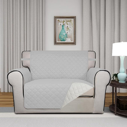 PureFit Reversible Quilted Sofa Cover Dog Couch Covers for Sofa, 28 in | Light Gray/Ivory, Water Resistant Couch Protector, Washable Pet Couch Cover with Non Slip and Elastic Straps For Kids