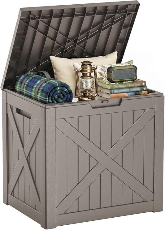 36 Gallon Deck Box Outdoor Storage Box, Waterproof, Lockable, Resin Outdoor Storage for Garden Tools,Indoor Cushions,Accessories Outside Storage Weatherproof Container(Grey)