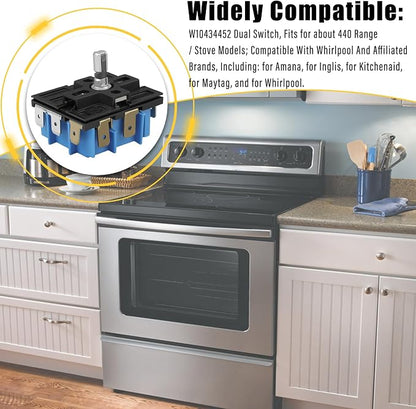 WPW10434452 W10434452 Dual Infinite Stove Control Switch Replace for 2118918, AP6021365, PS11754687, EAP11754687 Fits for Whirlpool, for Maytag,for Amana,for KitchenAid Electric Ranges