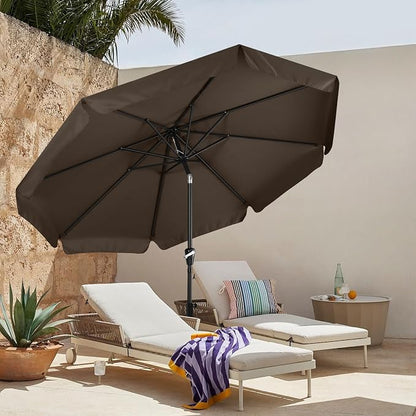 MASTERCANOPY 9ft Patio Umbrella with Valance, Crank & Tilt, Brown | 8 ribs, UV/fade-resist, waterproof, vent, for garden/deck/yard/pool