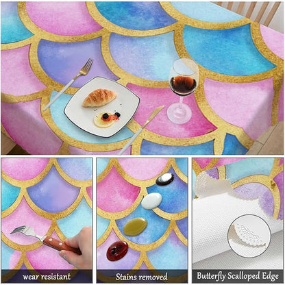 Swono Decorative Rectangle Table Cloth Mermaid, Rainbow Animal Fish Skin Mermaid Scales Polyester Tablecloth Kitchen Table Cover for Dining BBQ Picnic Coffee Table 50x72, 4-6 Seats