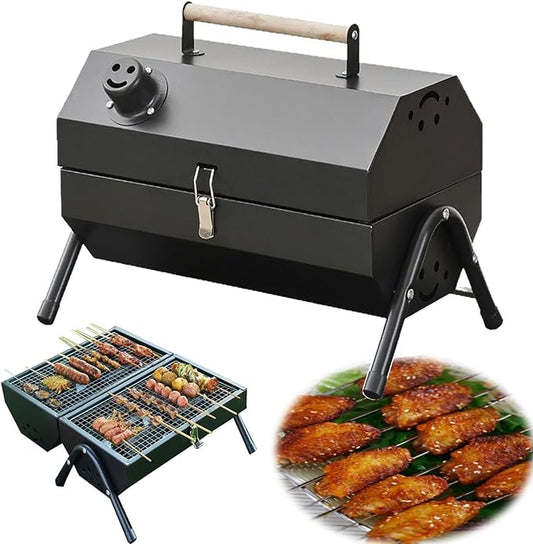 Portable Charcoal Barbecue Grill, Mini BBQ Multifunctional Charcoal,Small Tabletop Barbecue Grill for Indoor Outdoor Cooking Home Party Picnic Camping(Black)