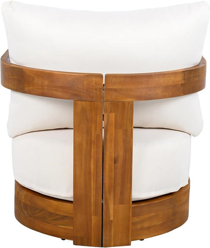 Christopher Knight Home Sylas Acacia Wood Lounge Chair Outdoor, Curved Tub Design Accent Chair with Weather Resistant Cushion, Comfy Low Profile Reading Seating for Garden/Backyard, Teak+ Beige