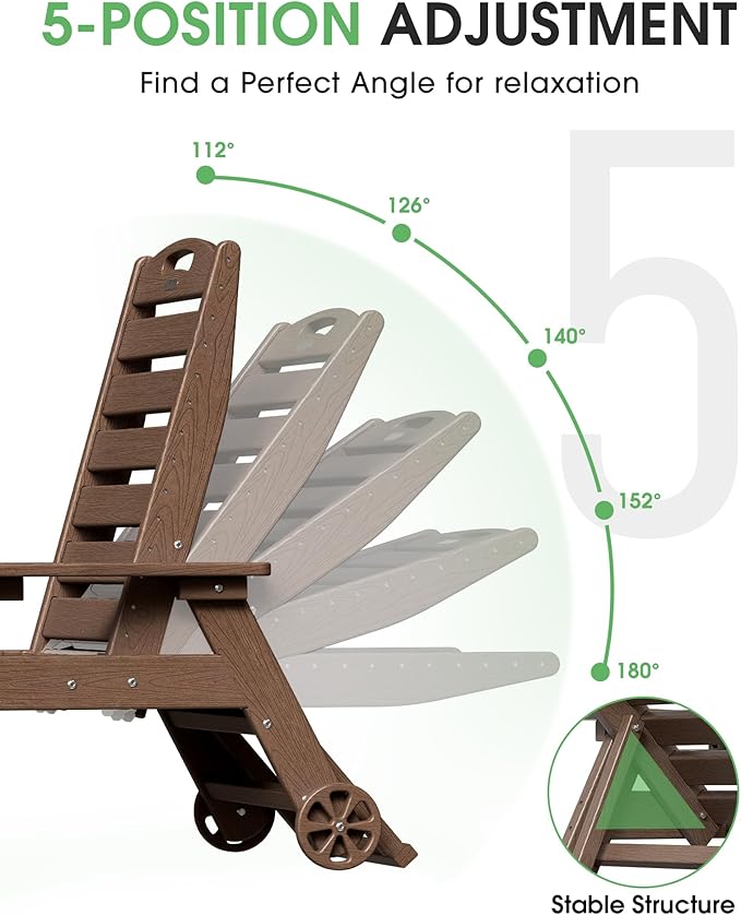 Lounge Chair Outdoor Set of 4 with Wheels, Adjustable 5-Position Chaise Lounge Outdoor, Patio Lounge Chair for Poolside Backyard, Brown