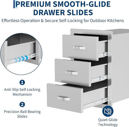 Garvee Outdoor Kitchen Drawers 14"Wx23"Dx21"H, Flush Mount Access BBQ Drawers with full Stainless Steel,Weatherproof & Rust-Resistant,for Outdoor Kitchen Island, Patio Grilling Tools & Spices | Stainless Steel - Weatherproof Rust-Resistant Drawers for ...