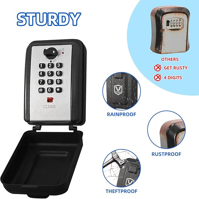 FortiVault Key Lock Box for Outside, 12 Digit Combination Lock Box for Keys with Code, Wall Mounted Weatherproof Key Lockbox, Large Capacity Secure Key Safe for Home, Realtor, Airbnb, Garage