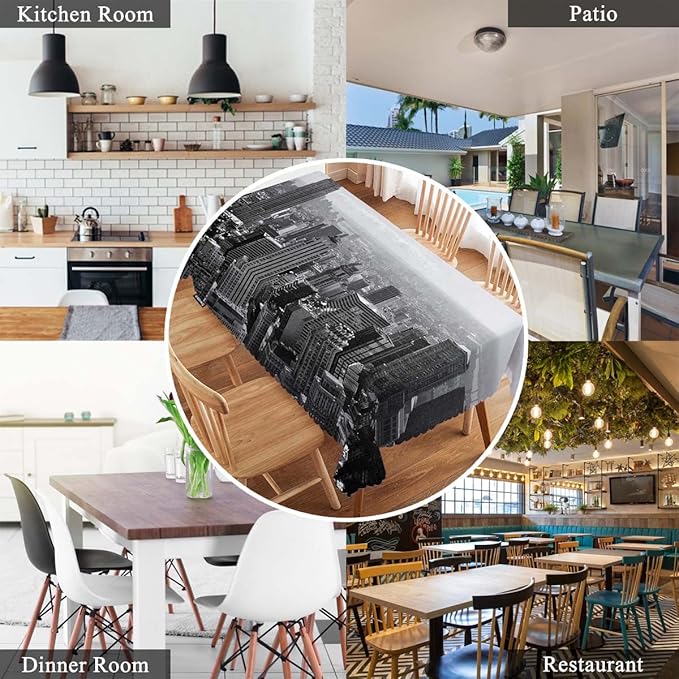 Swono New York Cityscape Tablecloths Grey Kitchen Dinning Tabletop Decoration, New York Polyester Table Cover for Indoor Outdoor Picnic Parties 50x72 Inch Tablecloth, Gray