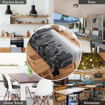 Swono New York Cityscape Tablecloths Grey Kitchen Dinning Tabletop Decoration, New York Polyester Table Cover for Indoor Outdoor Picnic Parties 50x72 Inch Tablecloth, Gray