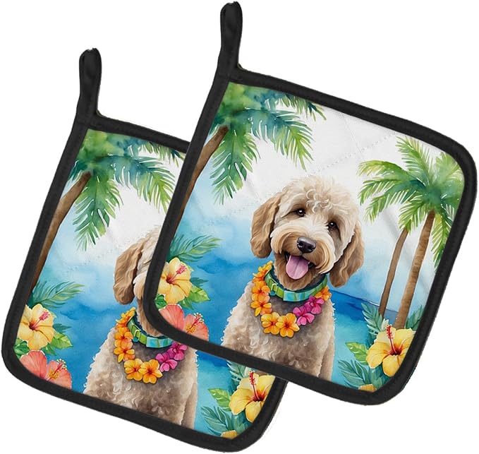 Caroline's Treasures Labradoodle Luau Pair of Pot Holders Kitchen Heat Resistant Pot Holders Sets Oven Hot Pads for Cooking Baking BBQ, 7 1/2 x 7 1/2