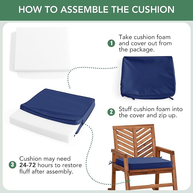 Summsun Outdoor Chair Cushions Set of 6: Waterproof & Fade Resistant Seat Cushion for Patio Furniture - 19 x 19 x 2 Inch Chair Pads with Ties and Hidden Zipper - Patio Chair Cushion Replacement, Navy