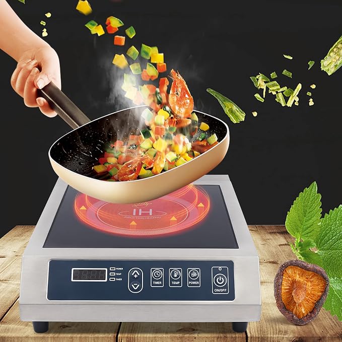 Commercial Induction Cooktop Burner for Kitchen, 1800W High Power Electric Countertop Stove, Portable Cooking Appliance for Home, Restaurant, Chef