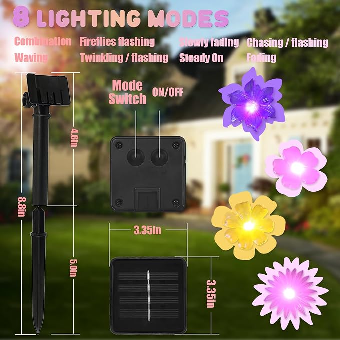 Solar Lights Outdoor Flower String Lights Waterproof Fairy Spring Summer Floral Garden Tree Balcony Yard Fence Plants Decor Night Light 14ft 40 LED.