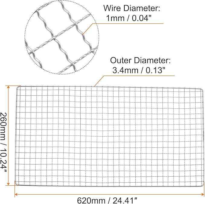 HARFINGTON Square BBQ Grill Net 26x62cm Stainless Steel Cross Wire Barbecue Mesh Mat for Baking Smoking Charcoal Grilling Roasting