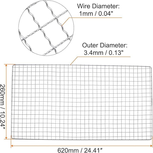 HARFINGTON Square BBQ Grill Net 26x62cm Stainless Steel Cross Wire Barbecue Mesh Mat for Baking Smoking Charcoal Grilling Roasting