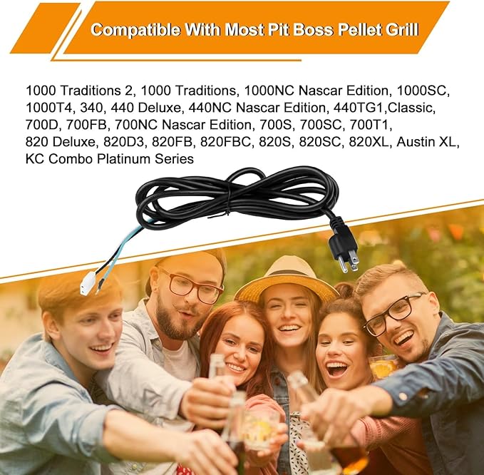 8 Feet Power Cord Replacement Parts Compatible with Pit Boss, Traeger Wood Pellet Smoker Grills
