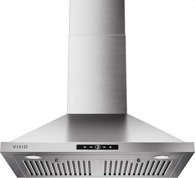 VIKIO HOME 30 Inch Wall Mount Range Hood 580CFM Low Noise Touch Control | Ducted/Ductless Convertible, Stainless Steel Kitchen Vent Hood with 3-Speed Fan and LED Lights