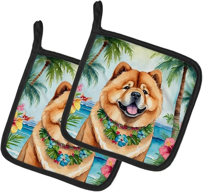 Caroline's Treasures Chow Chow Luau Pair of Pot Holders Kitchen Heat Resistant Pot Holders Sets Oven Hot Pads for Cooking Baking BBQ, 7 1/2 x 7 1/2