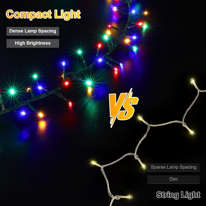 500 LED String Lights Outdoor, 16 Modes Plug-in Twinkle Fairy for Bedroom, 46ft 500LED Christmas Cluster Outdoor Waterproof - Multicolor