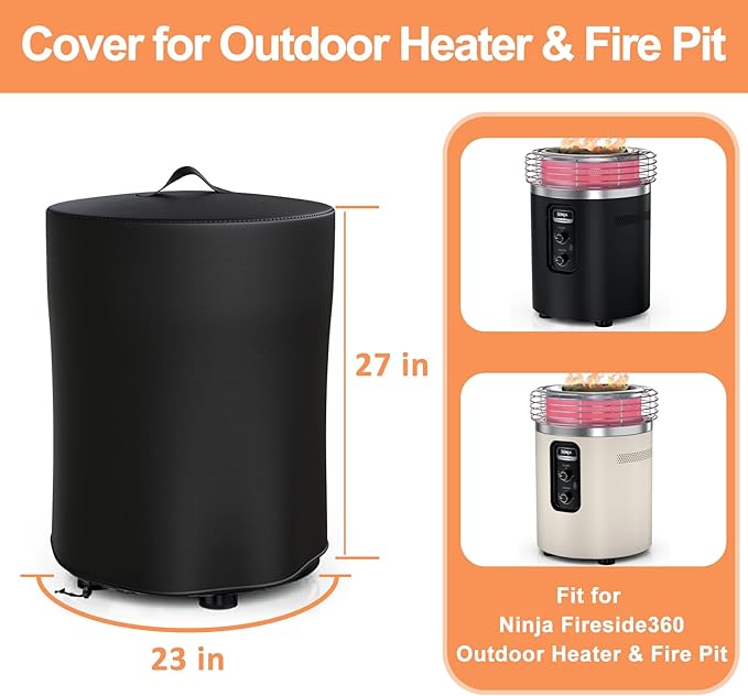 Fire Pit Cover for Ninja Fireside360 Outdoor Heater & Fire Pit, 23"Dia x 27"H 600D Waterproof Cover with Handle & Drawstring, Elevation Shelter for Ninja Firepit, Weather-Resistant Protector