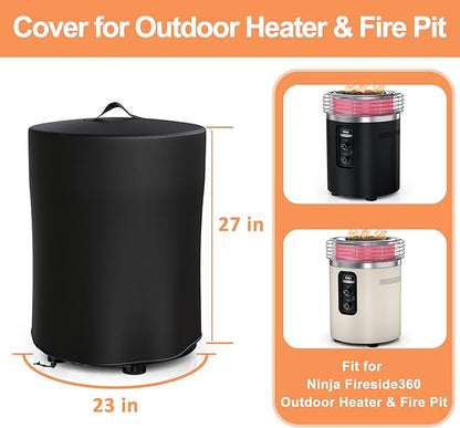 Fire Pit Cover for Ninja Fireside360 Outdoor Heater & Fire Pit, 23"Dia x 27"H 600D Waterproof Cover with Handle & Drawstring, Elevation Shelter for Ninja Firepit, Weather-Resistant Protector