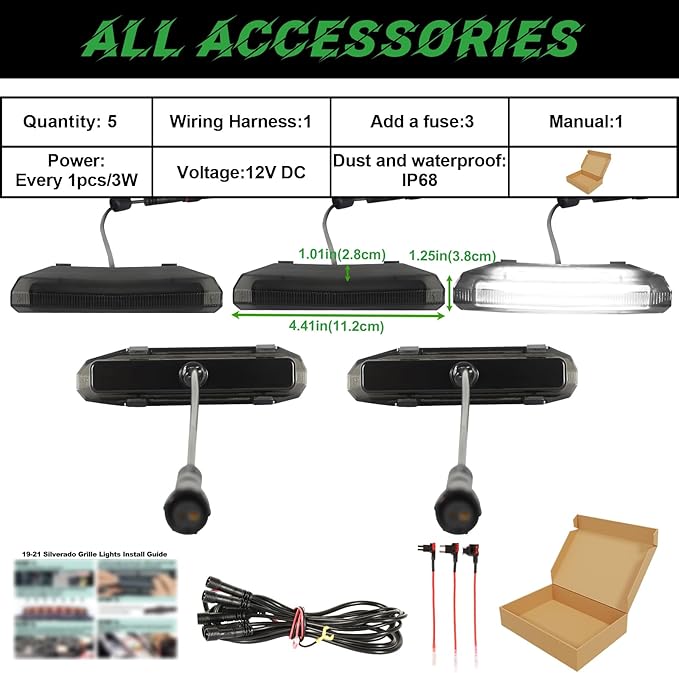 LED Front Grille Lights for 2019 Silverado 1500 Accessories 2020 2021 Grill Lights for Custom Trail Boss WT (White,5PCS)