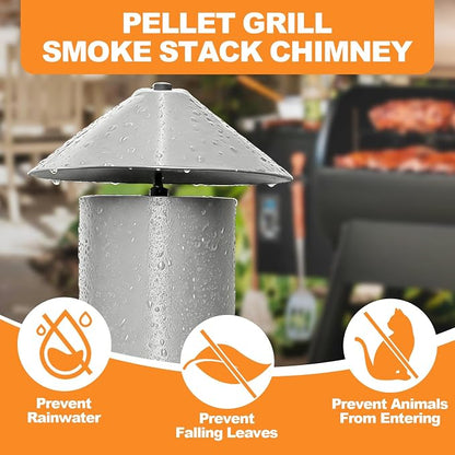 Adjustable Pellet Grill Smoke Stack Chimney, Cap, Gasket, 3.5-Inch Opening | Compatible with Pit Boss Traeger Camp Chef pellet grills, helps vent smoke and heat, replacement for worn exhaust parts
