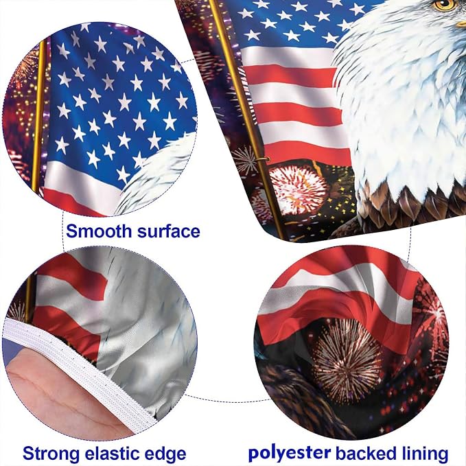 American Flag Picnic Fitted Tablecloth with Benches Covers, 4th of July Elastic Edge Fitted Table Cover, 28x72 Inch, 3 Piece Set, Red Blue, for Indoor/Outdoor Picnic, BBQ and Dining Room Use