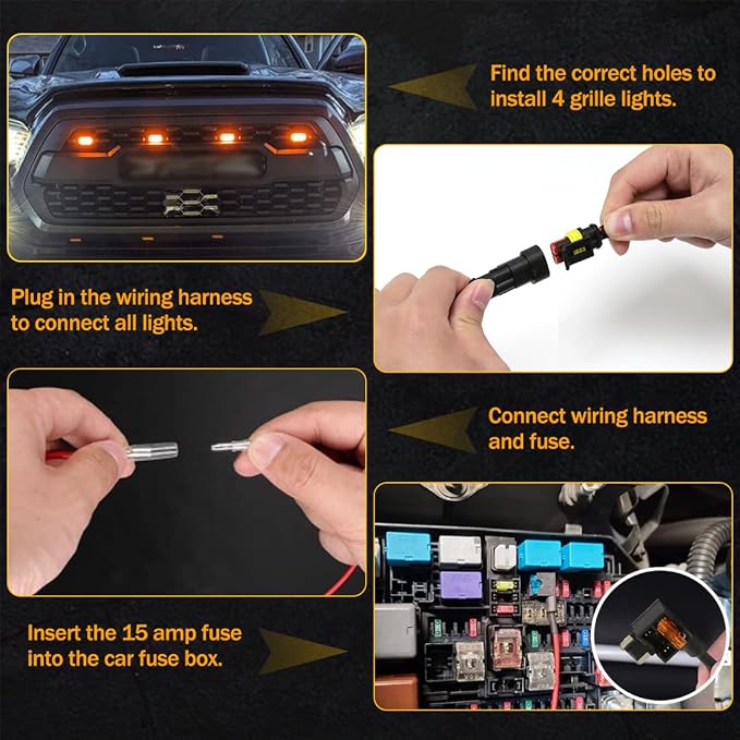 Grill Light For Tacoma TRD Pro 2016 2017 2018 2019 2020 2021 2022,Smoked Shell Amber LED Front Grille Lights with Wire Harness And Fuse