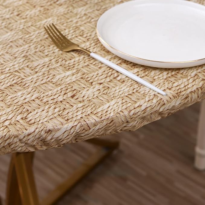 Walrus Round Vinyl Fitted Tablecloth with Flannel Backing Elastic Edge Design Table Cover Waterproof Oil-Proof PVC Table Cloth Stain-Resistant Best for 37"-44" Round