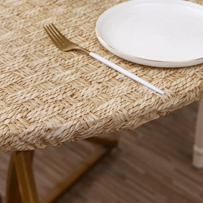 Walrus Round Vinyl Fitted Tablecloth with Flannel Backing Elastic Edge Design Table Cover Waterproof Oil-Proof PVC Table Cloth Stain-Resistant Best for 37"-44" Round