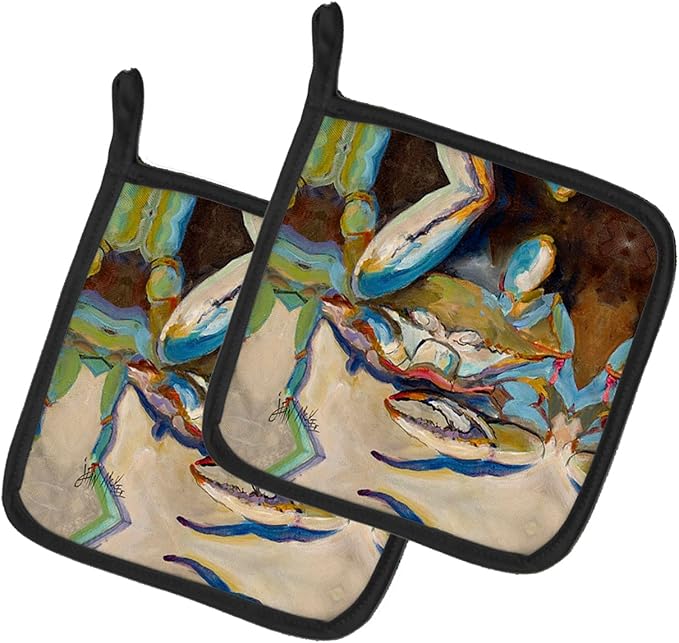Caroline's Treasures JMK1257PTHD Three Big Claw Crab Pair of Pot Holders Kitchen Heat Resistant Pot Holders Sets Oven Hot Pads for Cooking Baking BBQ, 7 1/2 x 7 1/2