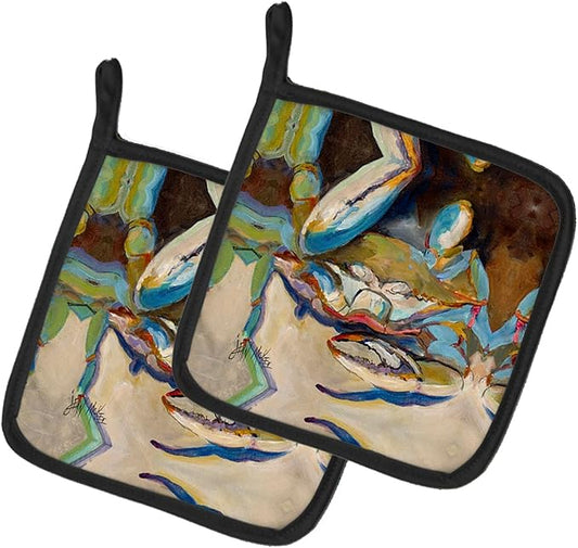Caroline's Treasures JMK1257PTHD Three Big Claw Crab Pair of Pot Holders Kitchen Heat Resistant Pot Holders Sets Oven Hot Pads for Cooking Baking BBQ, 7 1/2 x 7 1/2