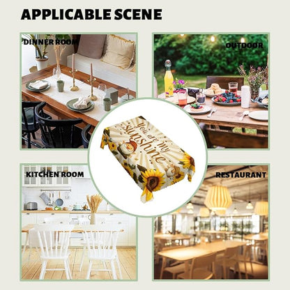 Sunflower Decorative Rectangle Tablecloth Cute Elf Gnomes You are My Sunshine Rectangle Polyester Table Cloths Kitchen Table Cover for Dining BBQ Picnic Coffee Table 52" x 70" 4-6 Seats