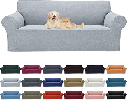 Cupuamon 2026 New Stretch Sofa Slipcovers Couch Cover for 3 Cushion Furniture Protector Sofa Covers with Elastic Bottom Jacquard Fabric Small Checks for Pets, Kids -Sofa, Silver