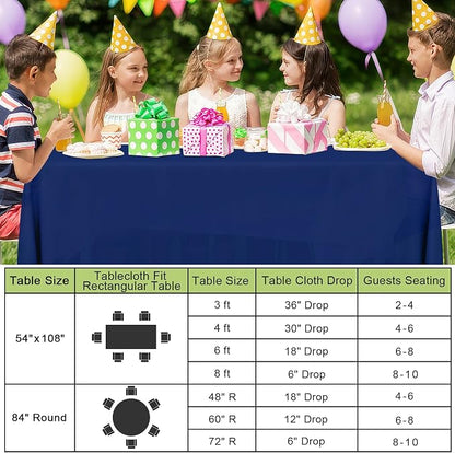 Smiry Disposable Table Cloth 3 Pack, 54 x 108 Inch Waterproof Plastic Tablecloth, Decorative Rectangle Table Covers for Party, Birthday, Picnic, Navy