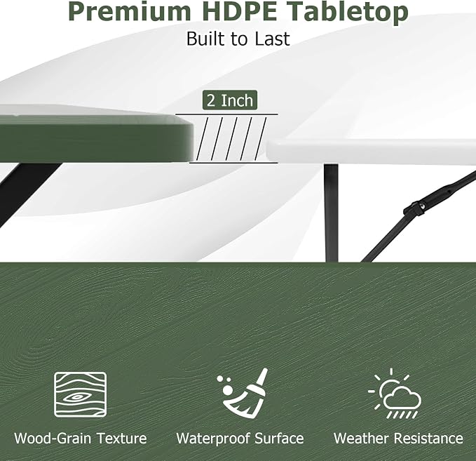 GYMAX Picnic Table, Picnic Bench Easy to Assemble w/All Weather Wood Grain Tabletop & Metal Frame, Picnic Tables for Outdoors Camping Backyard Deck Patio Poolside Dining Party