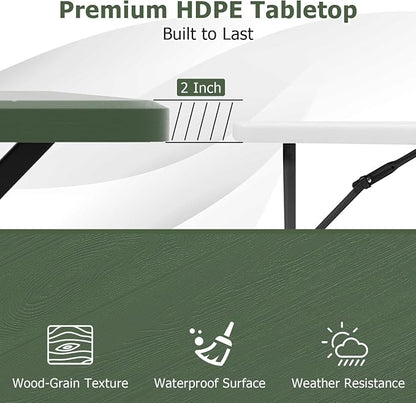 GYMAX Picnic Table, Picnic Bench Easy to Assemble w/All Weather Wood Grain Tabletop & Metal Frame, Picnic Tables for Outdoors Camping Backyard Deck Patio Poolside Dining Party