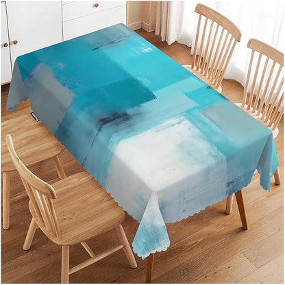 Swono Marble Tablecloth Abstract Turquoise Grey Painting Rectangular Tablecloth Washable Table Cloth Kitchen Dining Room Table Cover for Party Dinner 50x72 Inch Tablecloths