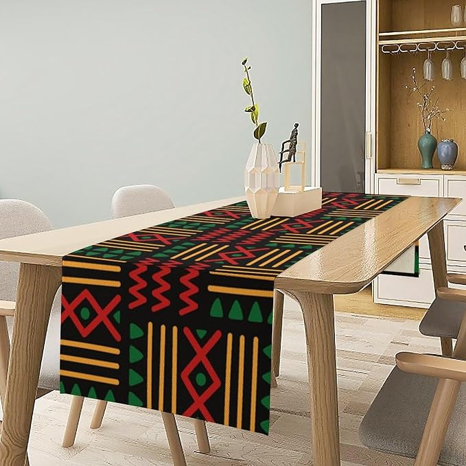 Ethnic Tribal Table Runner Kwanzaa Juneteenth Traditional Aztec African Black History Month Dinner Runner for Farmhouse Kitchen Dinner Table Holiday Party Decoration 13x90in