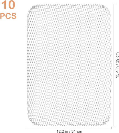 Luxshiny BBQ Grill Mesh Mat: 10Pcs Disposable Aluminum Grill Topper Broiler Net Pans Non-Stick Cooking Grid Grates Pad Baking Tools for Outdoor Camping Barbeque Picnics Backpacking Backyards