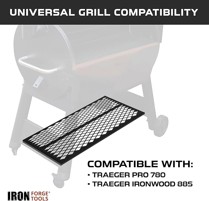 Iron Forge Tools Pellet Grill Storage Shelf Compatible with Traeger Pro 780 and Traeger Ironwood 885 Accessories - Black Powder Coated Steel Shelf for BBQ Pellet Storage Container