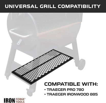 Iron Forge Tools Pellet Grill Storage Shelf Compatible with Traeger Pro 780 and Traeger Ironwood 885 Accessories - Black Powder Coated Steel Shelf for BBQ Pellet Storage Container