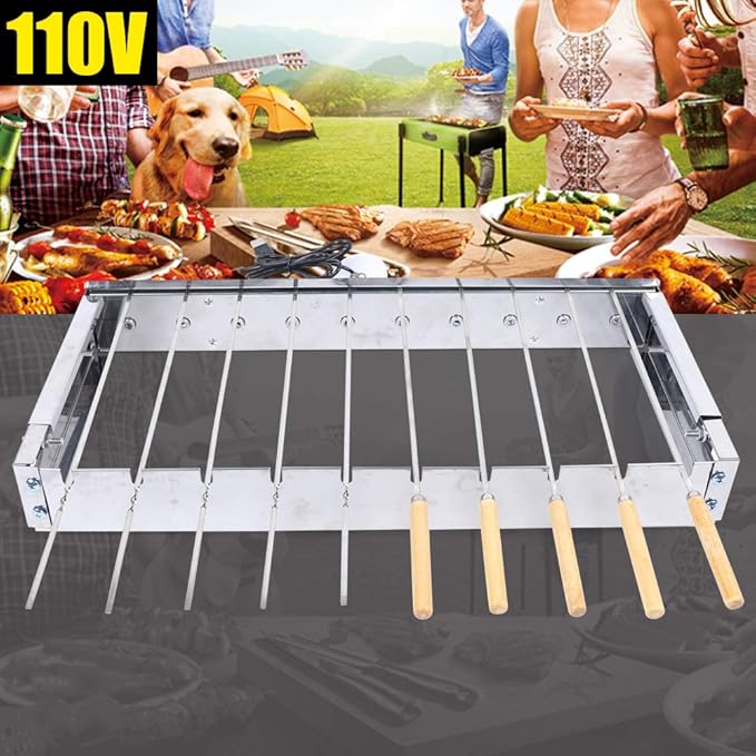 Portable Stainless Steel BBQ Grill, 10 Holes Portable BBQ Tool Kits, with 3.5 MM Stick Flat Handle, Adjustable Width, 5V USB Interface for Outdoor Cooking Camping Hiking Picnics