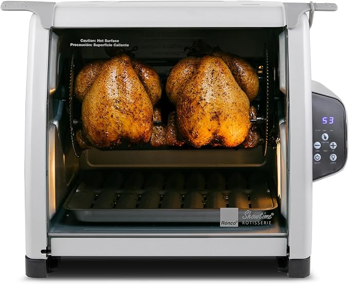 Ronco 6000 Platinum Digital Countertop Rotisserie Oven, 12-lb Capacity | Rotisserie chicken cooks perfectly, 3 functions - rotisserie, sear, no-heat rotation; basket included; auto shutoff