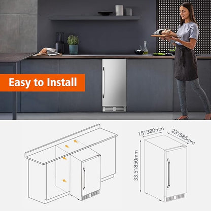 15 Inch Outdoor Beverage Refrigerator Cooler,Stainless Steel 127 Cans Beverage Fridge with French Door Under Counter Built-in or Freestanding, Perfect for Beer, Cola