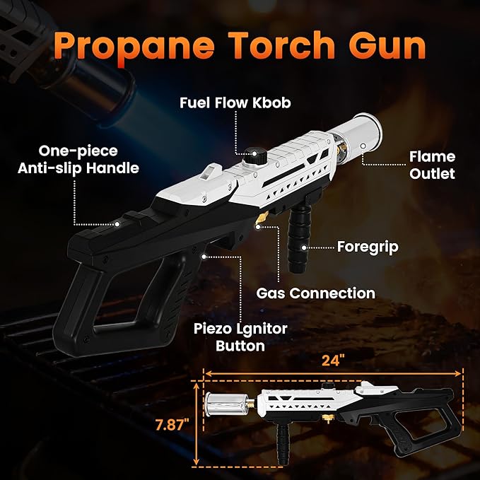 Propane Torch, Adjustable Flame Thrower Gun MAX 2462°F for BBQ, Grill, Campfire, Searing Steak, Cooking, Charcoal Lighter, Camping Gift Idea (Propane Tank Not Included)