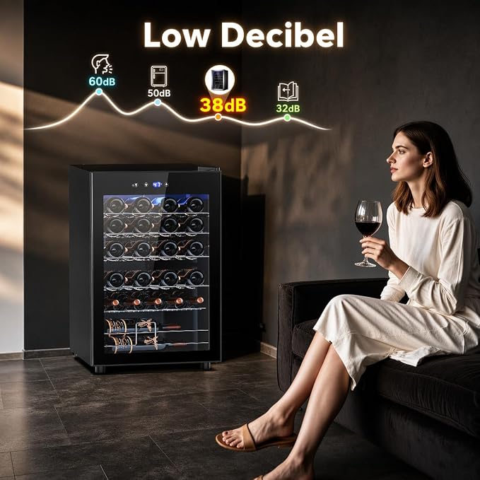 Electactic 37-Bottle Freestanding Wine Cooler Refrigerator, 4.5 Cu. Ft